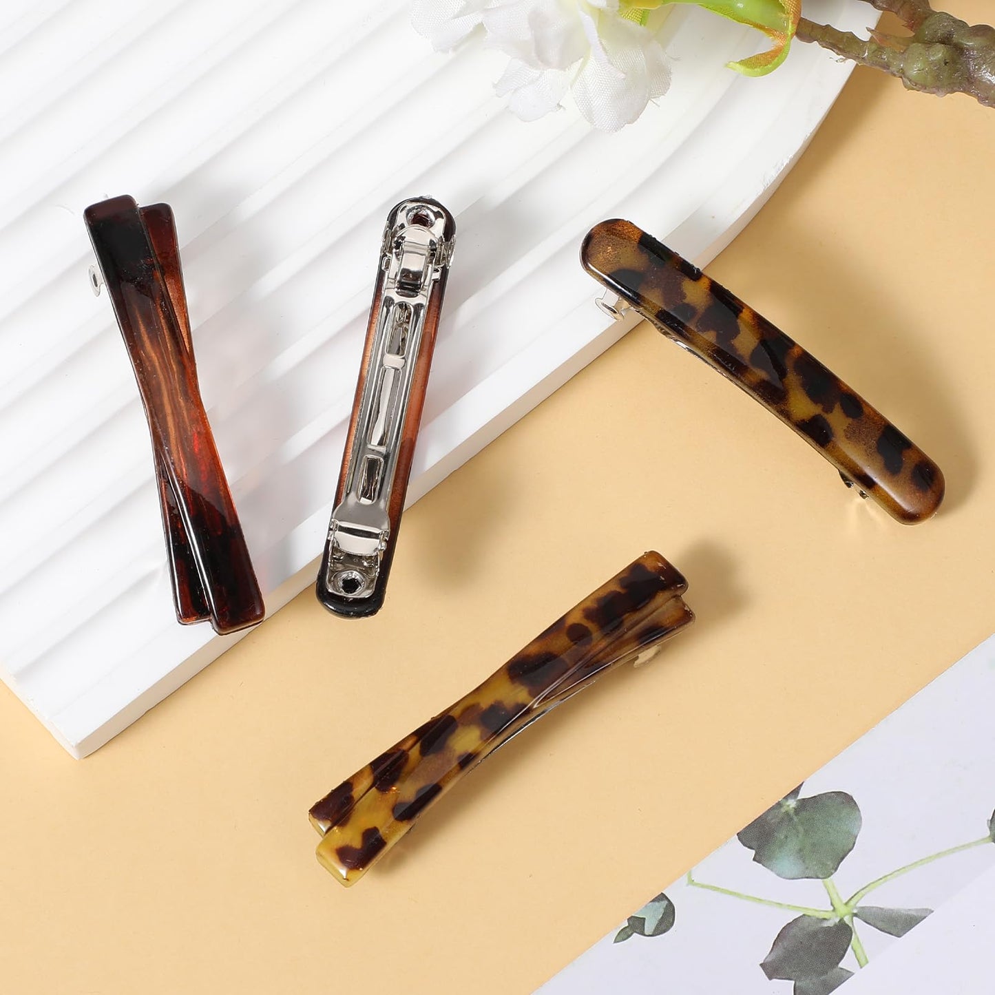 4Pcs French Barrette Hair Clips Flat Hair Clips for Women 2.56 Inch Small Tortoise Shell Hairs Clip Barrettes for Women Fine Hai