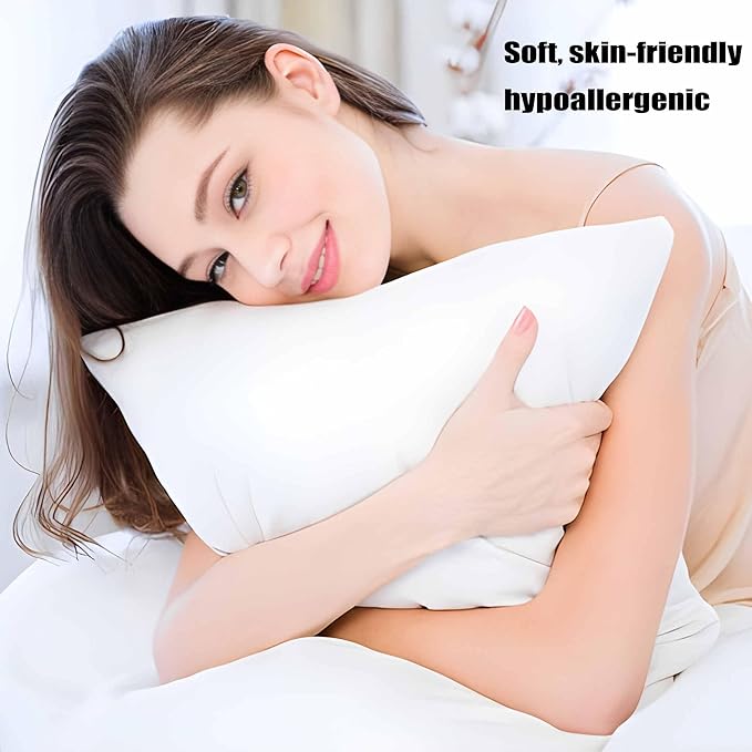Thin Flat Soft Bed Pillows Queen Size Set of 2 Pack for Sleeping 20"x30", Hypoallergenic Skin Friendly Microfiber Filling Machine Washable