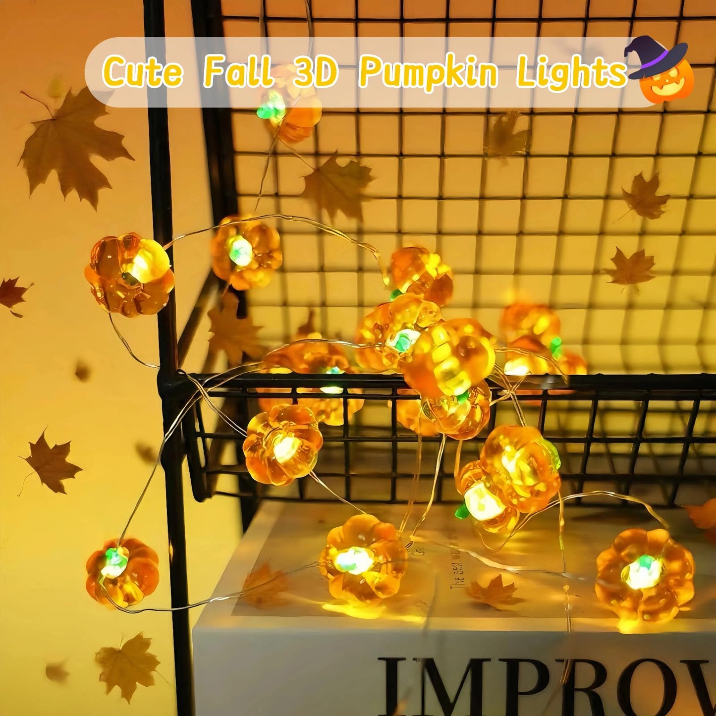 Yoitomehy Fall Lights 3D Pumpkin String Lights 10Ft 30 Leds Battery Operated Fall Decorations For Home Indoor Fall Decor Thanksgiving Decorations Halloween