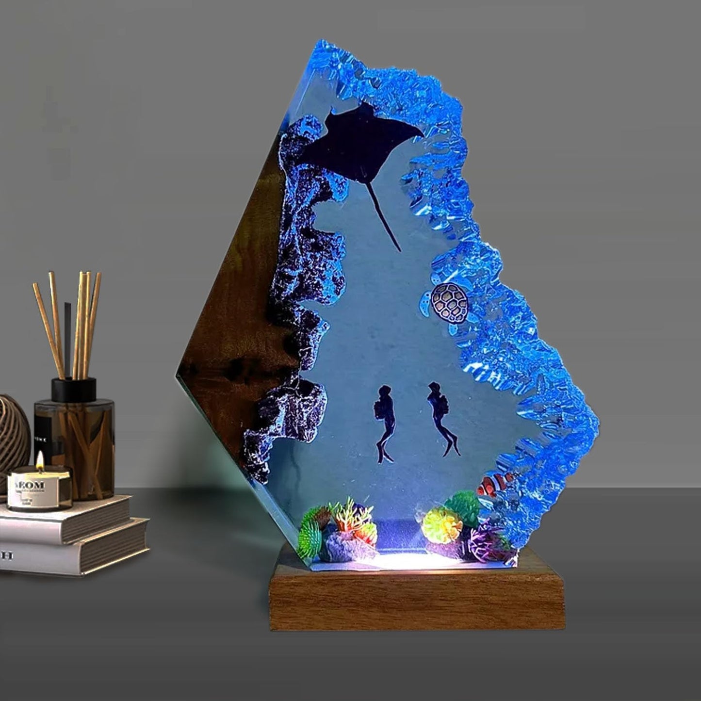 Nice Hera Handmade 3D Ocean Resin Lamp - Usb Powered Resin Ocean Night Light With Wooden Base  Variable Lights  Scuba Diver Gifts  Bedroom Decor  Unique Gifts For MotherS FatherS Birthday