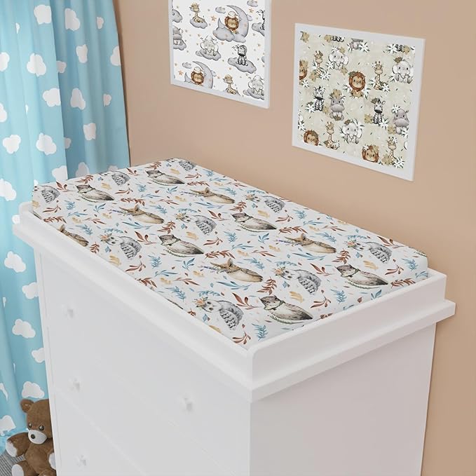 Watercolor Owl Flowers Leaves Changing Pad Cover Diaper Cute Owl Birds Floral Changing Table Cover Sheets for Boys Girls Soft Breathable Stretchy Diaper Changing Pad Mat Cover Sheets 32''x16''