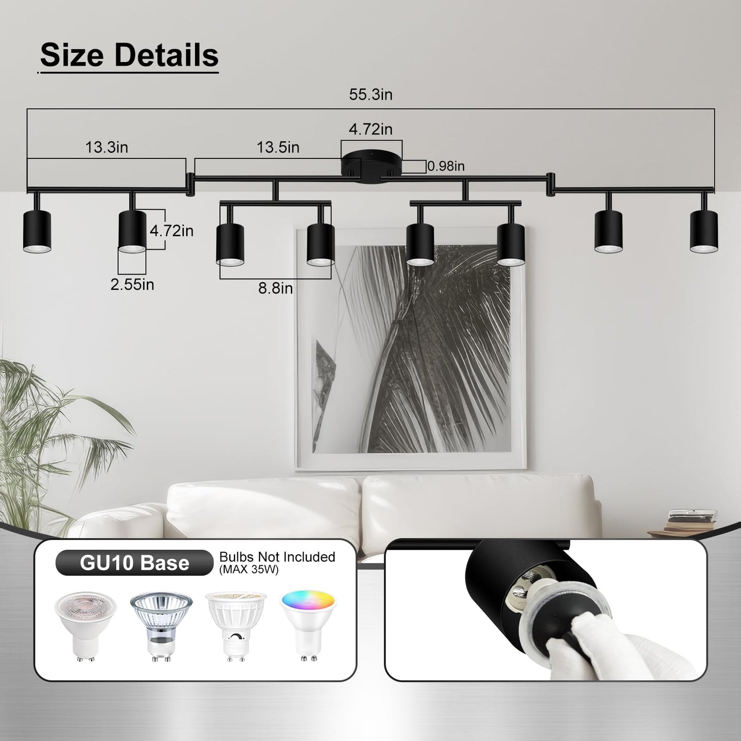 Auquee 8 Light Track Lighting Fixtures Ceiling  Matte Black Kichen Track Lighting Fixtures  Rotatable Light Heads  Adjustable Modern Led Track Lights For Kitchen/Hallway  No Gu10 Bulb
