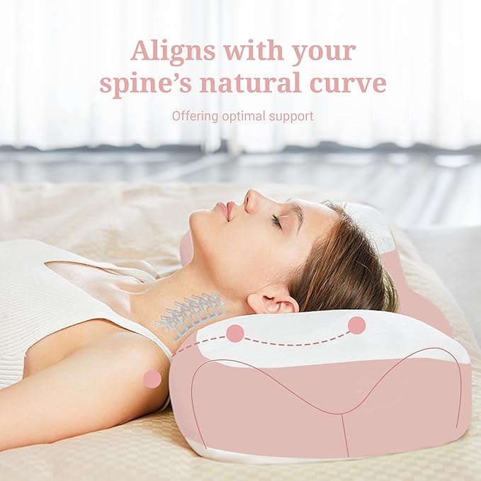 Ergonomic Contour Design Deep Sleep Pillow, Ideal for Side and Back Sleepers, Orthopedic Cervical Shape Gently Cradles The Head, Providing Neck Support and Shoulder Pain Relief [Pink]