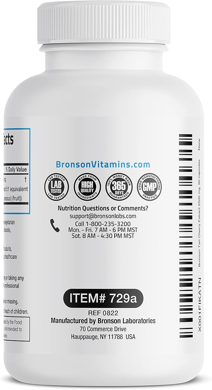 Bronson Tart Cherry Extract 2500 mg Premium Non-GMO Formula Packed with Antioxidants and Flavonoids, 90 Vegetarian Capsules