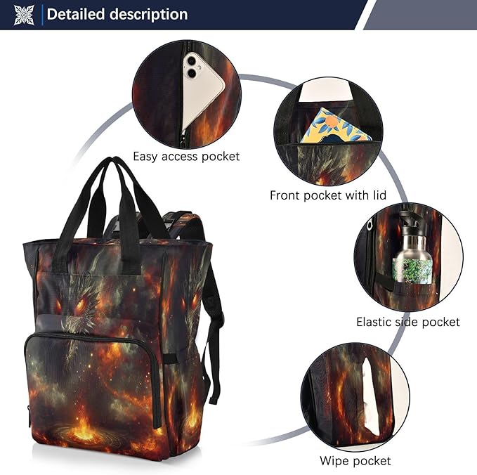 Dragon Fire Dungeon Diaper Bag Backpack, Unisex Travel Baby Backpack Diaper Bags with Stroller Straps & Pacifier Case, Large Capacity Waterproof Diaper Backpack