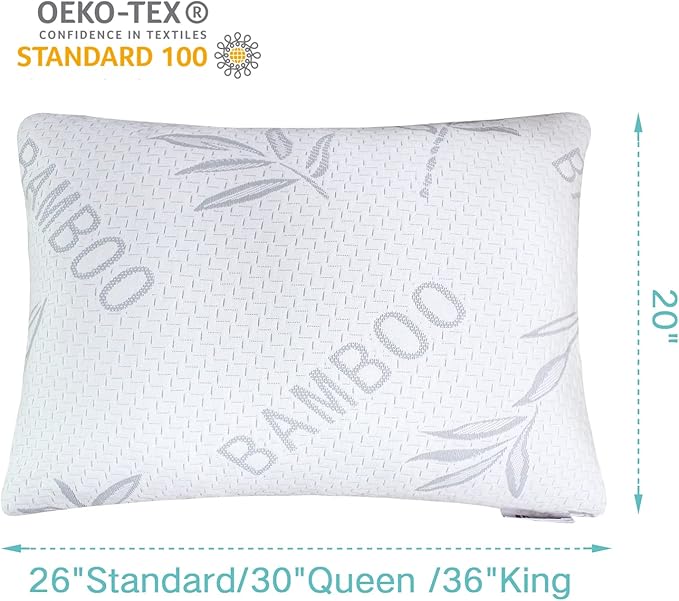 JJDANFILL Rayon Derived from Bamboo Pillow Standard Size Set of 2 - Machine Washable Bed Pillows for Sleeping for Back, Stomach and Side Sleeper - Firm Shredded Memory Foam Pillows 20 * 26in