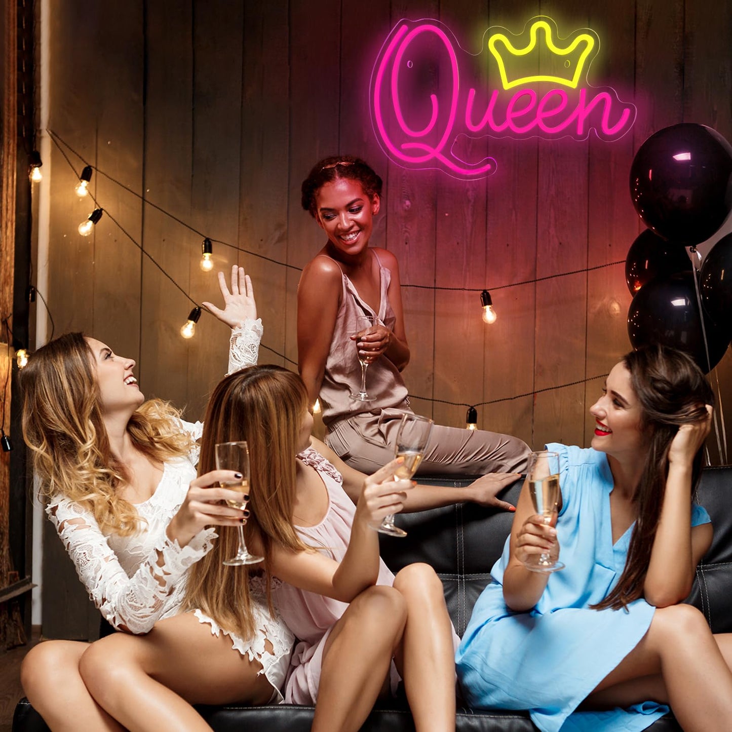 Queen Neon Signs Beautiful Pink Led Neon Lights Dimmable Led Light Sign For Girls Room Birthday Party Bedroom Lady Gifts Wali Decoration  Pink + Yellow