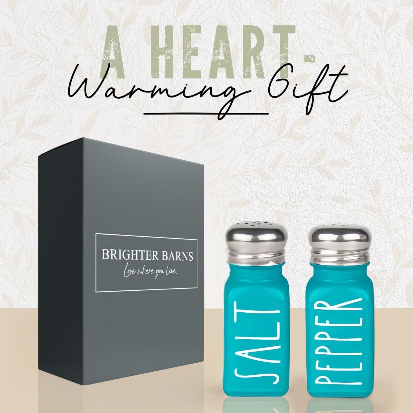 Teal Salt and Pepper Shakers Set by Brighter Barns - Turquoise Kitchen Decor & Turquoise Kitchen Accessories - Cute Modern Farmhouse Glass Shakers for Restaurants Wedding & Stainless Steel Lid (Teal)