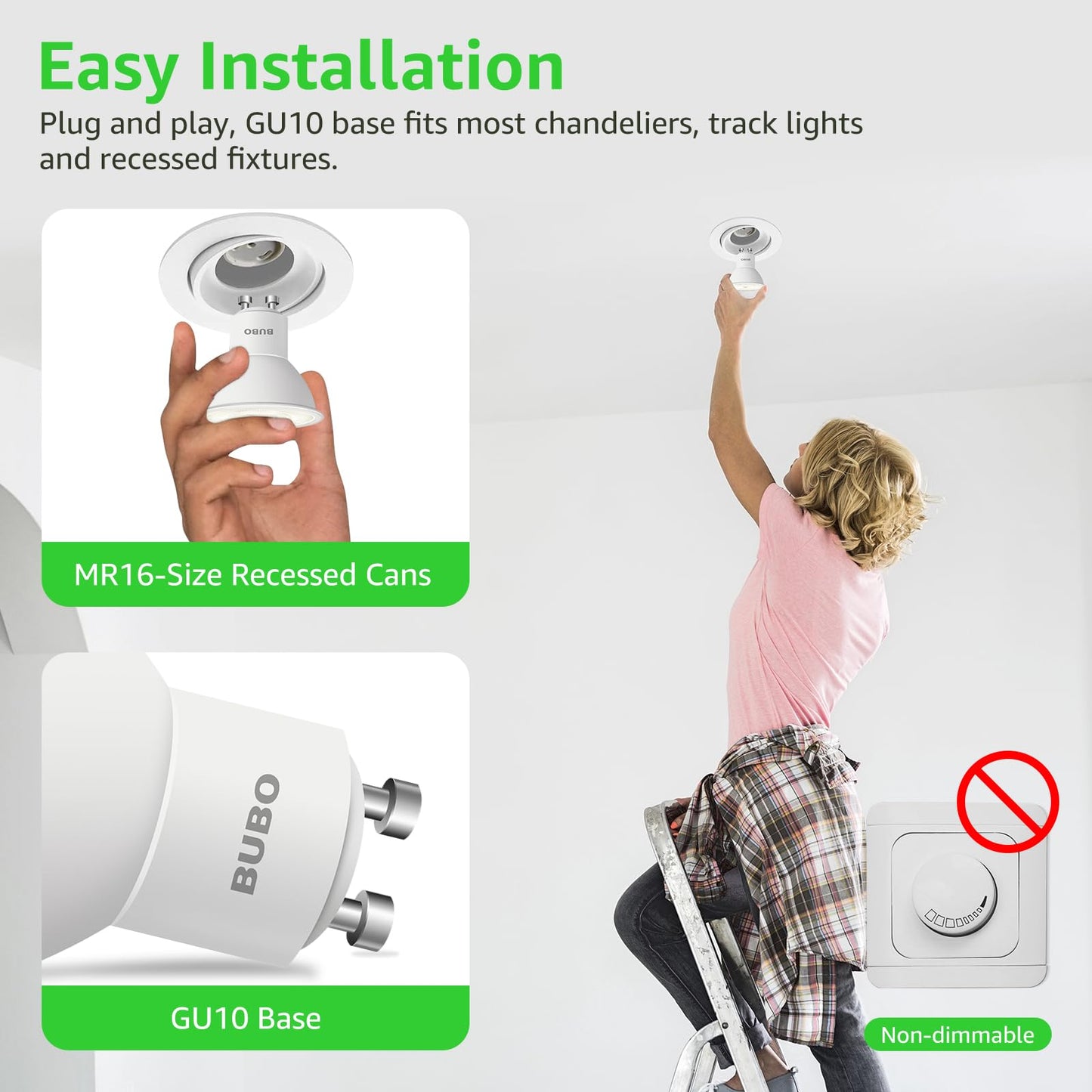 Bubo Gu10 Led Bulb 6W Equivalent, 3500K Natural White, 650 Lumens, Non-Dimmable, 6 Pack, Mr16 Replacement For Track Lighting