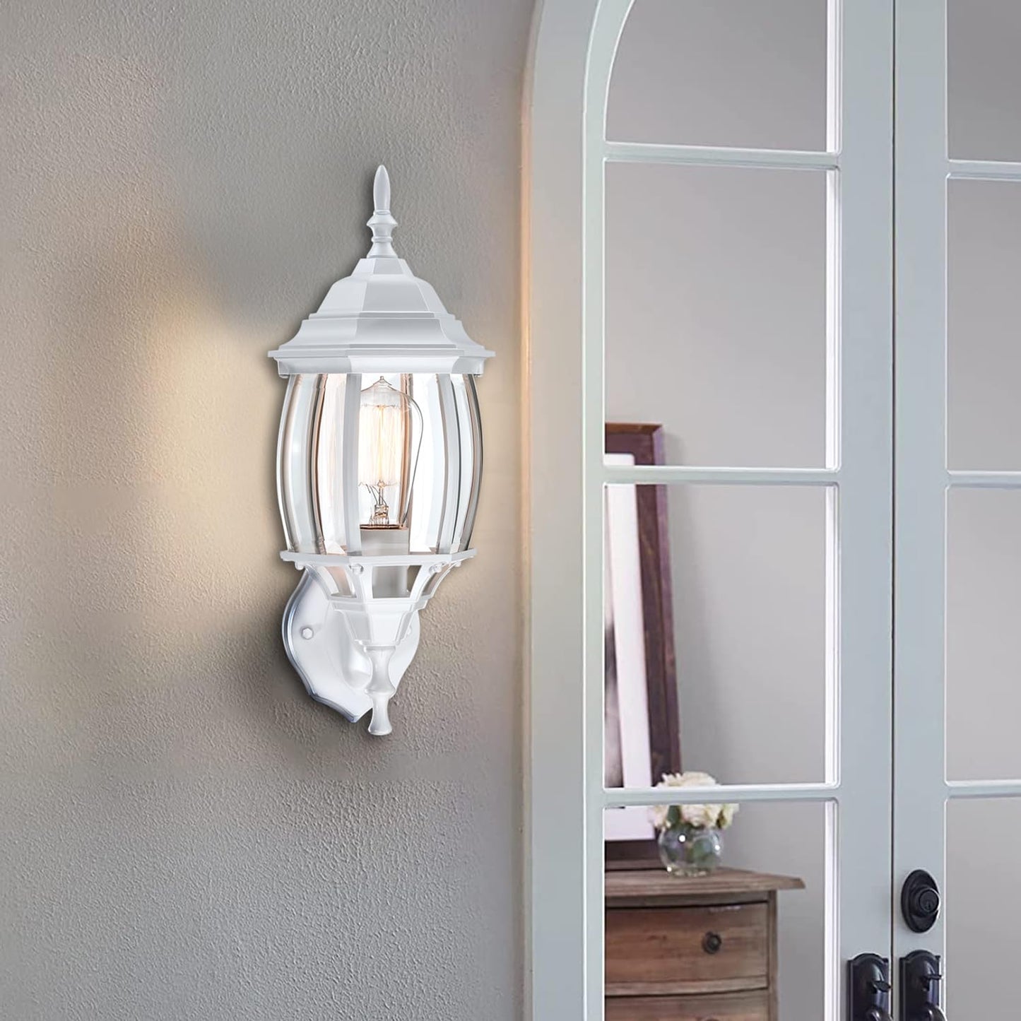 Faymart Lighting 2 Pack White Porch Light - Outdoor Wall Sconce 16.8In White Outdoor Light Fixture For House Garage Metal And Glass Exterior Wall Lantern For Front Door Balcony  E26
