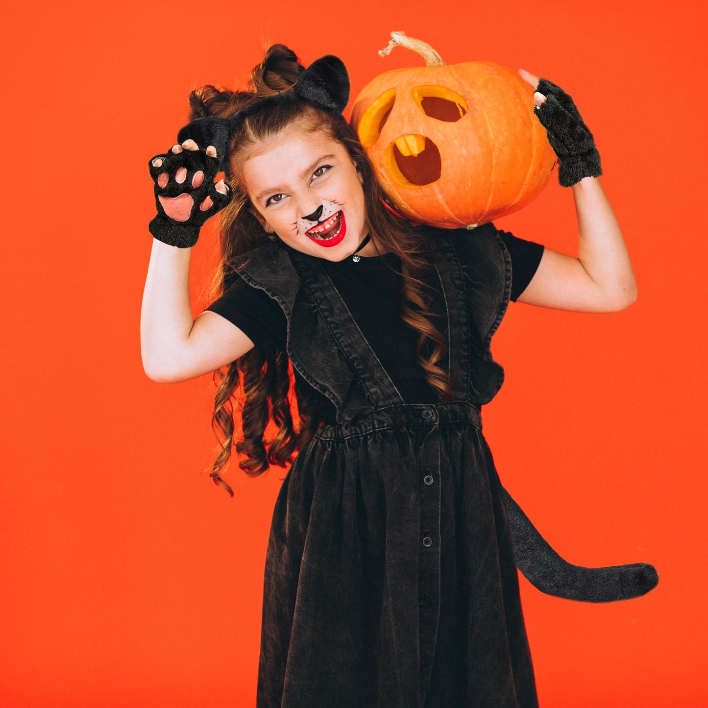 Gofriipai Black Cat Costumes, Cat Ears Headband Tail Paws Gloves Collar Set, Costumes for Women, Halloween Costume Accessories for Adults Girls