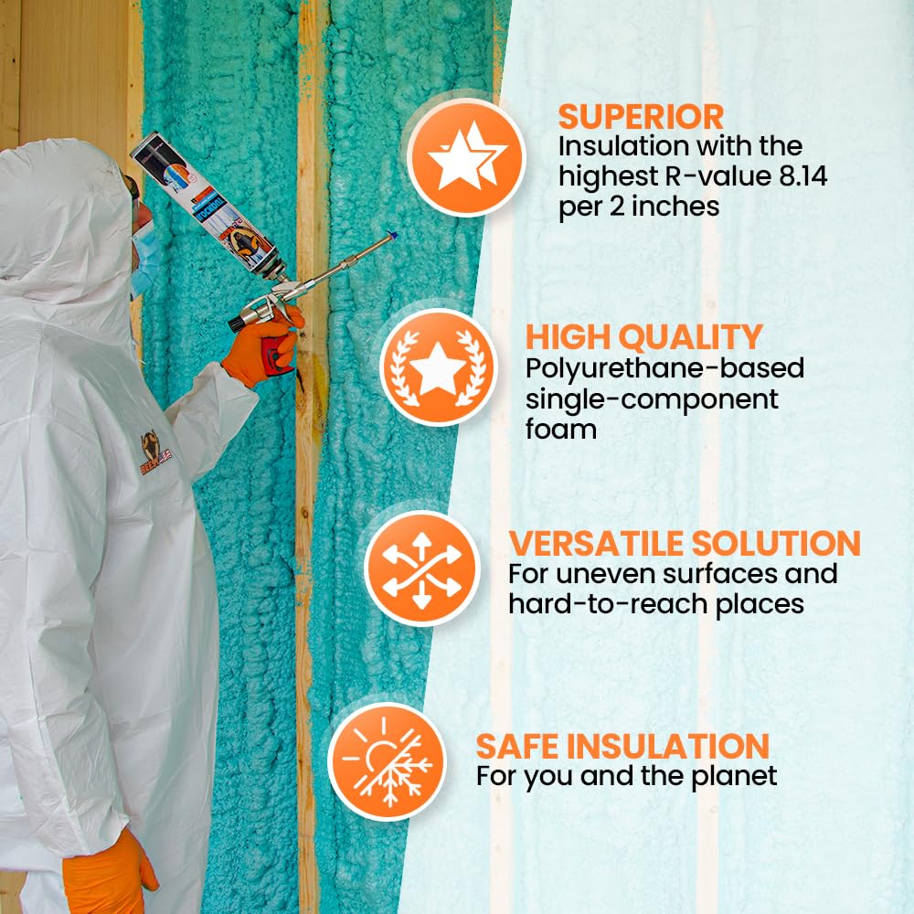 BEEST FullStop Spray Foam Insulation Kit for Walls and Attic - 240 Board ft/sq.ft. Perfect Heat & Acoustic Insulation for Reduced Energy Bills - 12x Spray Foam Can, 1 Cleaner, Pro X Gun & Safety Gear