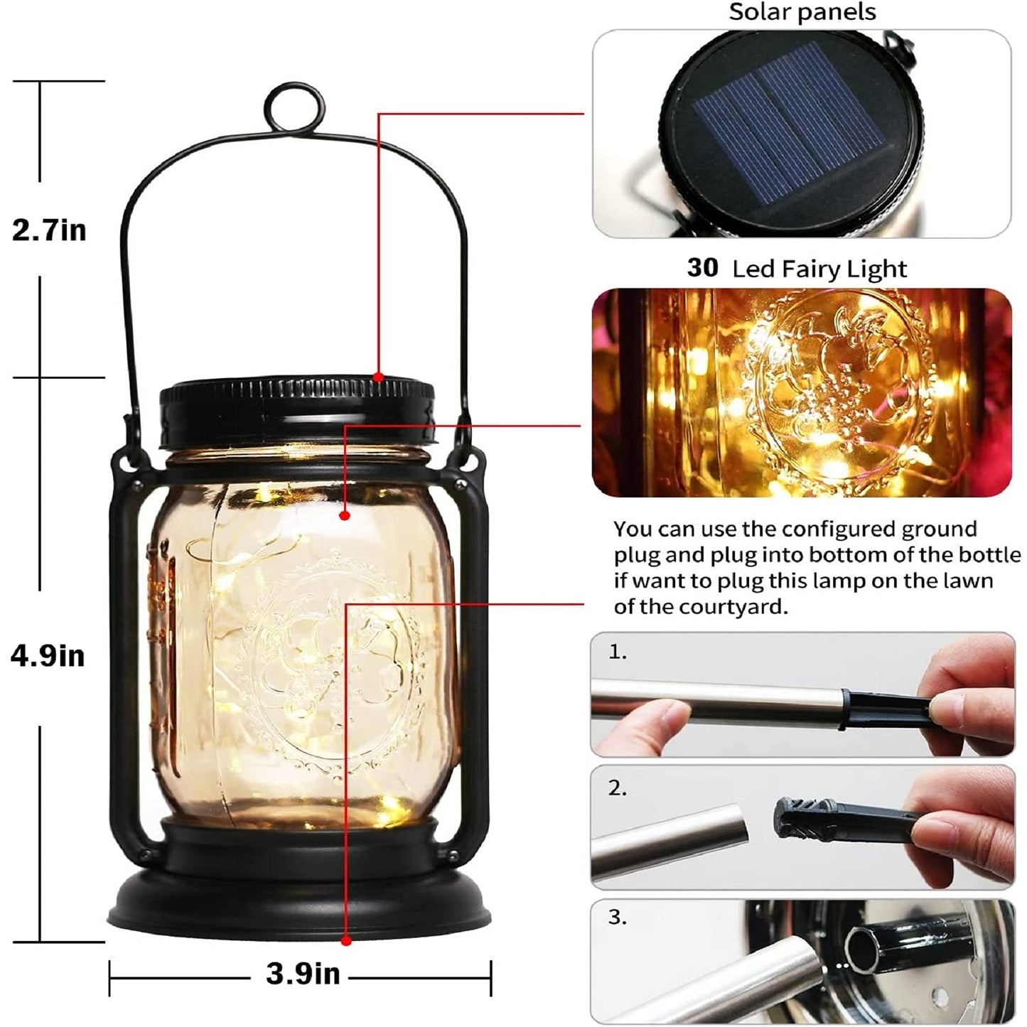 Vcdsoy Solar Lantern Lights 4 Pack Vintage Glass Mason Jar Warm White F-11 Outdoor Waterproof Table Lamp for Patio Lawn Tree