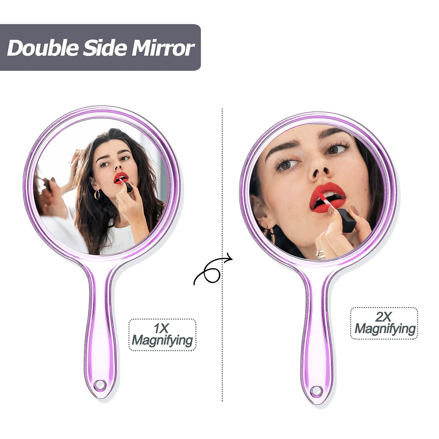 Jetec Double Sided Handheld Mirror - 1X/ 2X Magnifying Mirror with Handle - Rounded Shape Makeup Mirror (Purple)