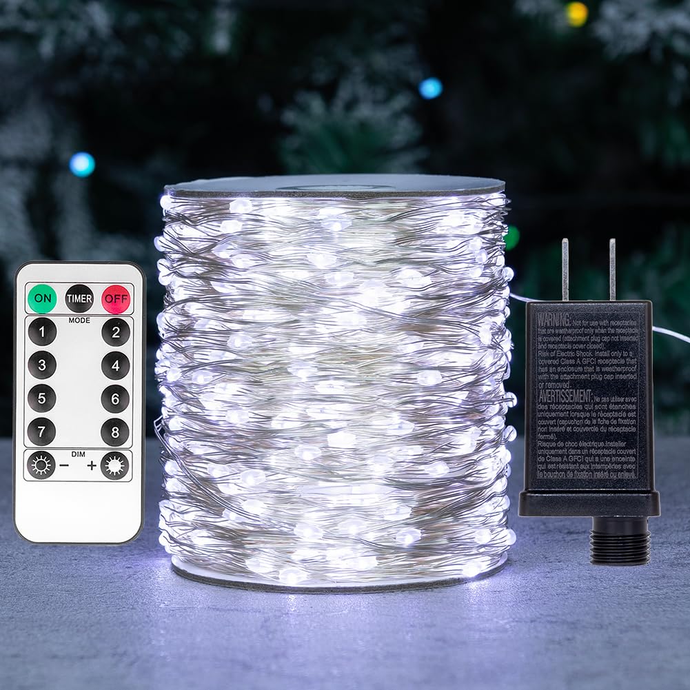 Zeluxdot Fairy Lights Plug In 100Ft 300 Leds Waterproof Led String Lights Twinkle Light With 8 Modes Remote For Outdoor Indoor Christmas Wedding Birthday Garden Party Decorations Cool White