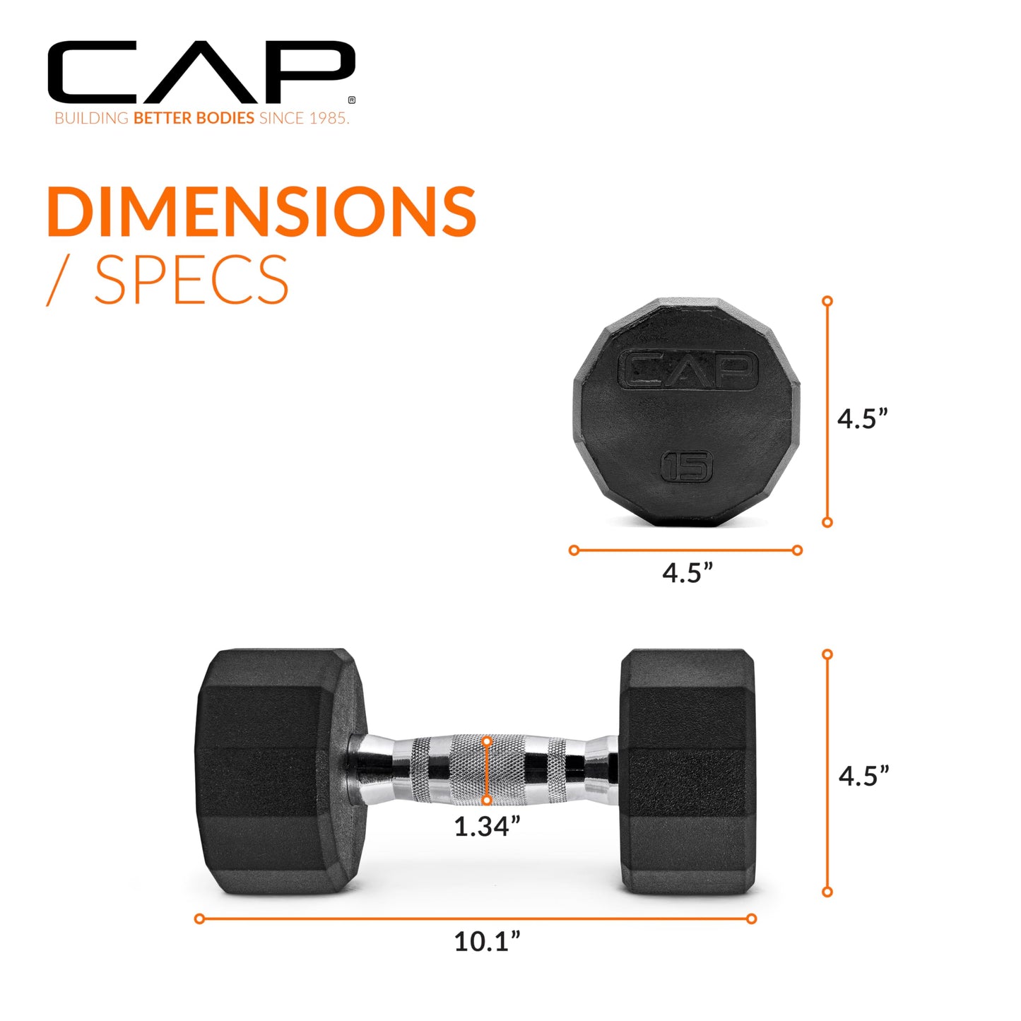 CAP Barbell unisex adult 12-Sided Series 12 Sided Coated Dumbbell, Black, 15-Pound US