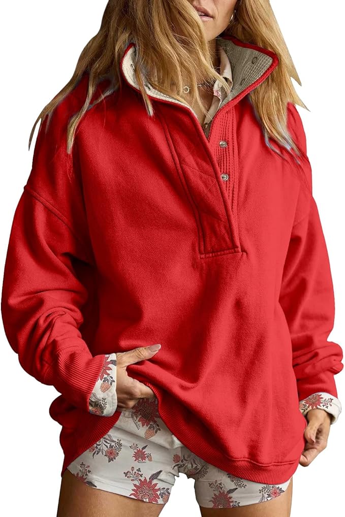 Oversized Sweatshirt for Women Casual Button Henley Neck Pullover Tops Fashion Y2K Sweatshirt Winter Clothes