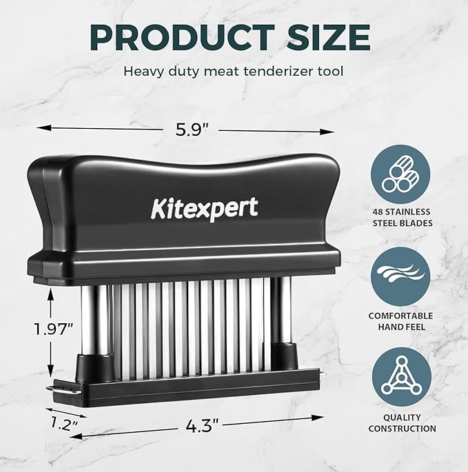 Kitexpert Meat Tenderizer 48 Ultra Sharp Blades Meat Tenderizer Tool with Stainless Steel Needle, Detachable Base for Easy Cleaning, Heavy Duty Tenderizer for Chicken, Steak