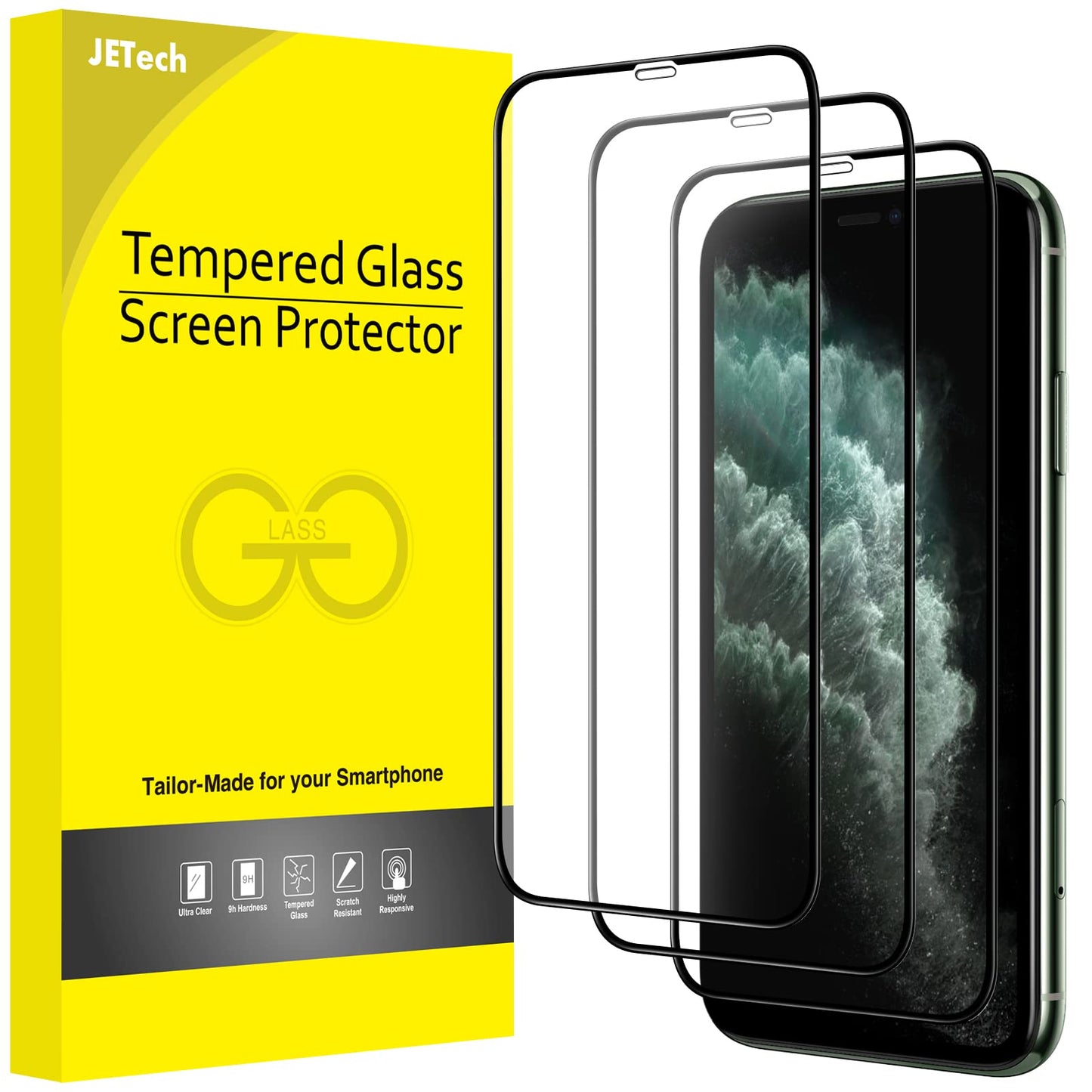 Jetech Full Coverage Screen Protector For Iphone 11 Pro/X/Xs 5.8-Inch, Black Edge, 9H Tempered Glass Film Case-Friendly, Hd Clea