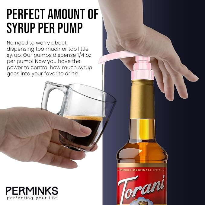 Syrup Pumps- Compatible with Torani and Davinci Bottles (25.4 oz-750ml) (Set of 2, Pink)