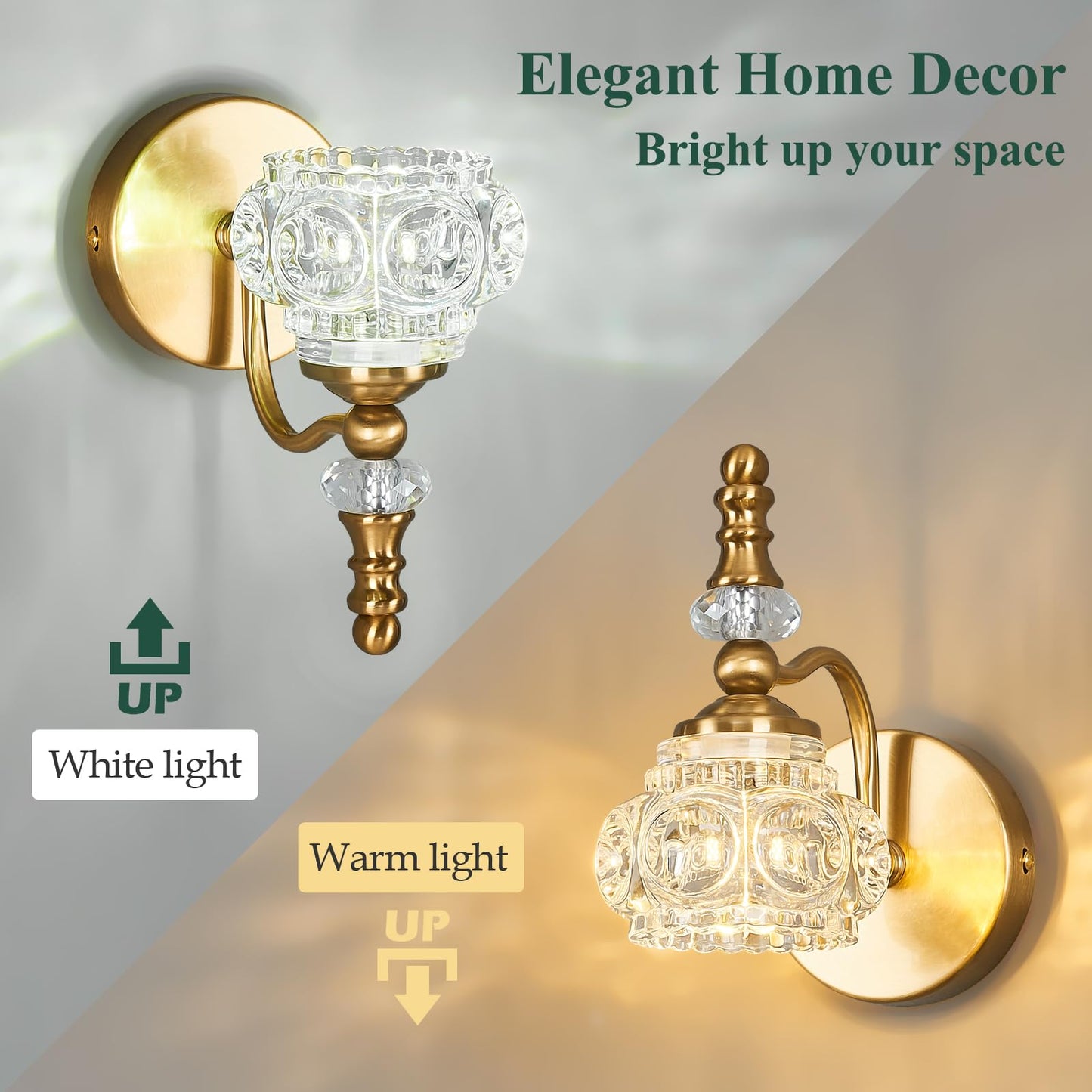 Lbsqj Modern Wall Sconce Set Of Two Indoor Lamp Gold Vintage Glass Light Bathroom Vanity Fixture Wall-Mounted Room Lighting