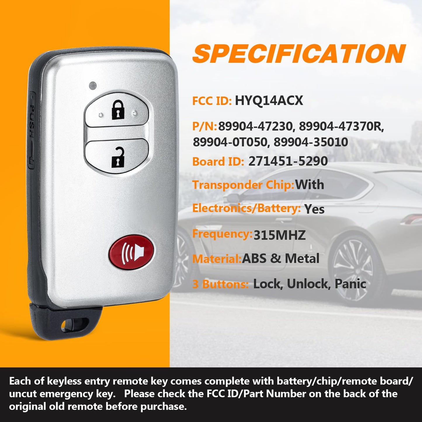 Yewong Car Key Fob Remote Keyless Entry Control For Toyota 4Runner 2010-2019 Prius 2010-2016 Venza 2009-2016 Fccid:Hyq14Acx 2714