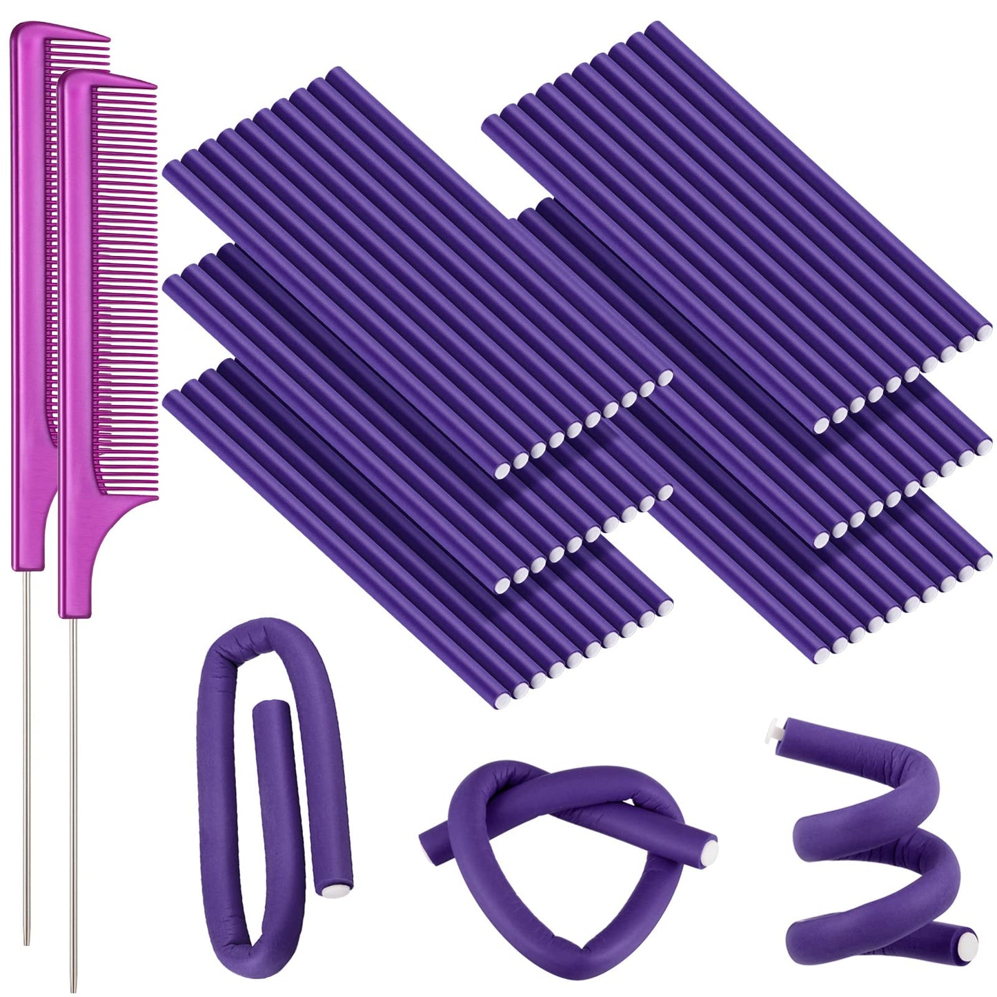 WILLBOND 60 Pieces Flexible Curling Rods Hair Curlers Rollers Twist Flexi No Heat Rods Rollers for Long Short Hair Women(0.3 x 9
