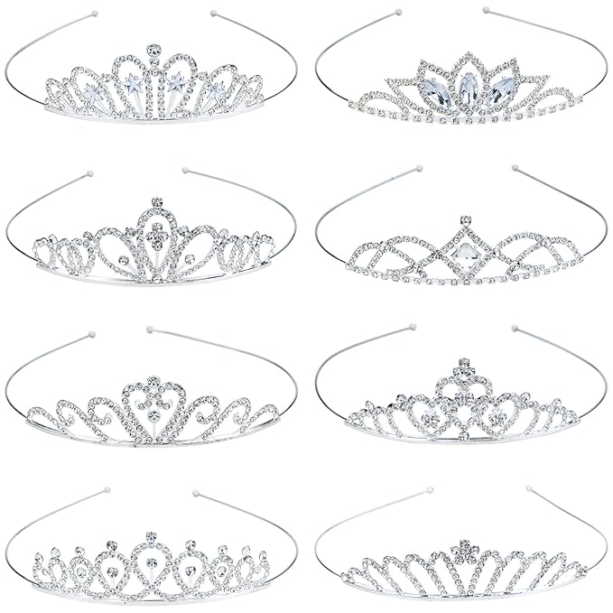 Dizila 8 Pieces Silver Metal Birthday Party Prom Bridal Wedding Dazzling Rhinestone Princess Crown Headbands Tiaras Headpi...
