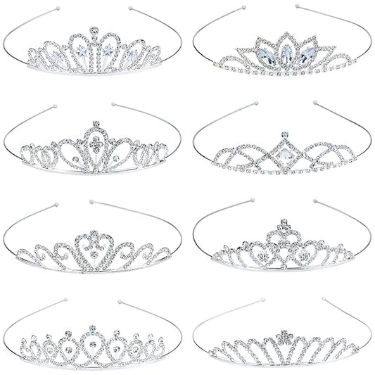 Dizila 8 Pieces Silver Metal Birthday Party Prom Bridal Wedding Dazzling Rhinestone Princess Crown Headbands Tiaras Headpi...