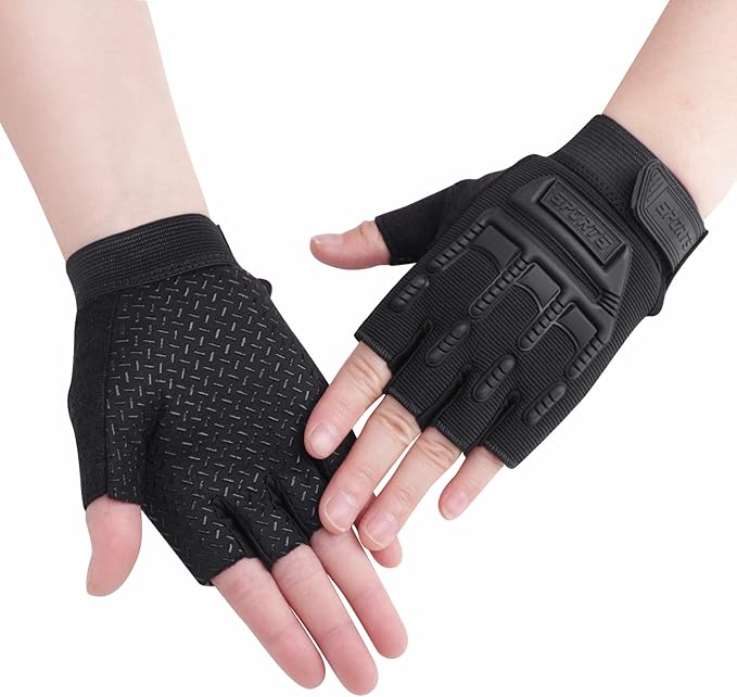 Kids Half Finger Cycling Gloves - Breathable Non Slip Bike Riding Gloves with UV Protection for Boys & Girls Aged 6-10