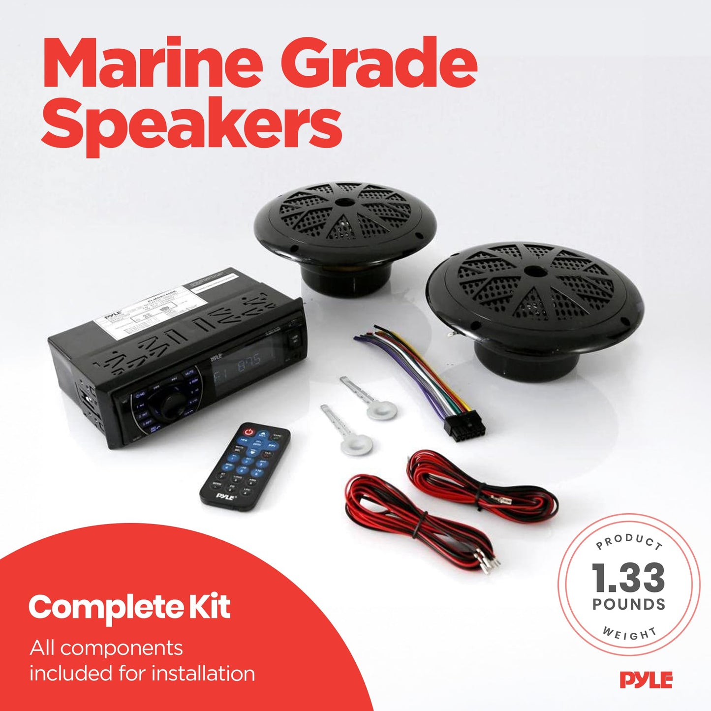 Pyle Marine Headunit Receiver Speaker Kit - In-Dash Lcd Digital Stereo Built-In Bluetooth & Microphone W/ Am Fm Radio System 5.2