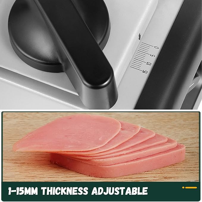 Meat Slicer, 200W Electric Food Slicer with 2 Removable 7.5" Stainless Steel Blades and Tray, Child Lock Protection, Adjustable Thickness, Slicer Machine for Meat Cheese Bread 110V