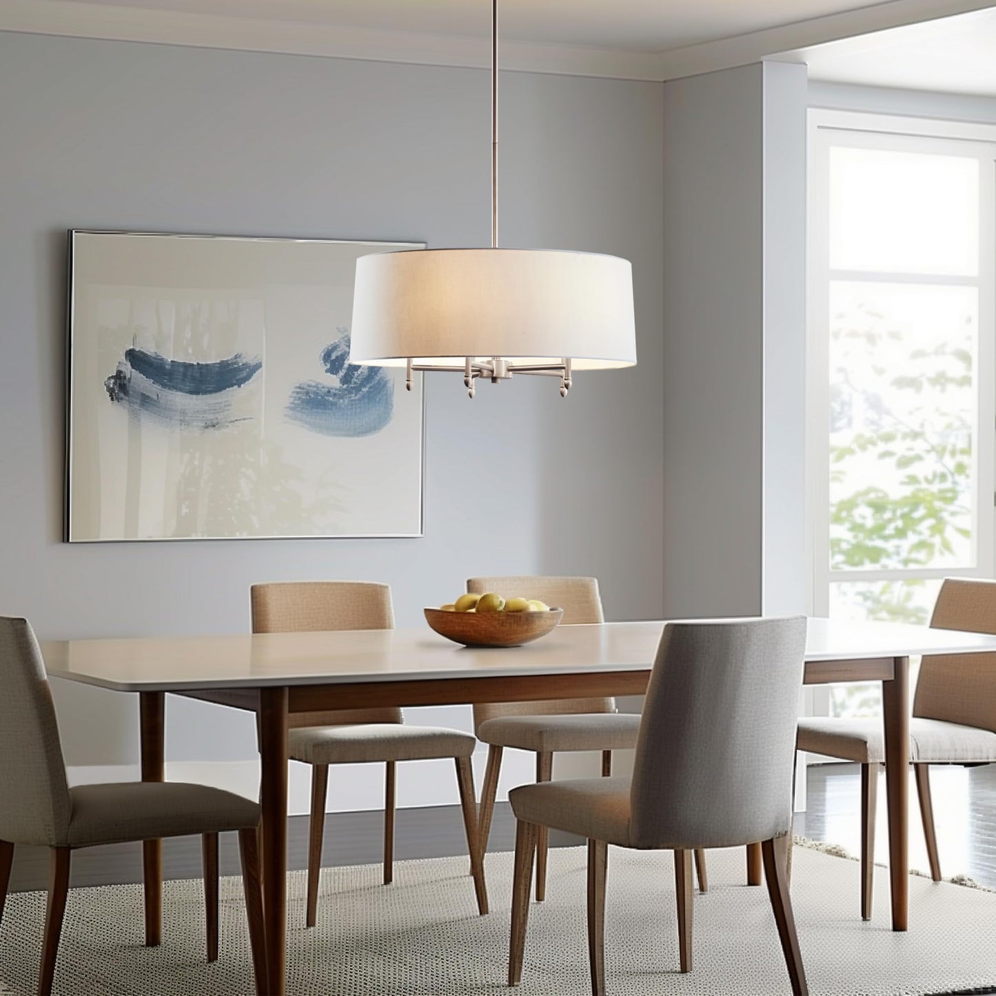 Hampton Hill 5-Light Presidio Chandelier, Modern Design For Dining Room, Adjustable Height, 24 W, Silver/White, Model Mps150-0107