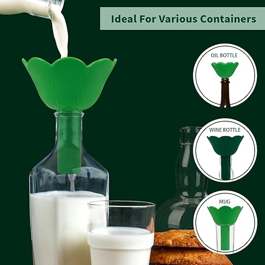 Kitchen Funnel Set 3 Pack, Small and Large, Kitchen Gadgets Accessories Foldable Silicone Funnels for Filling Water Bottle Liquid Transfer Food Grade (Green)