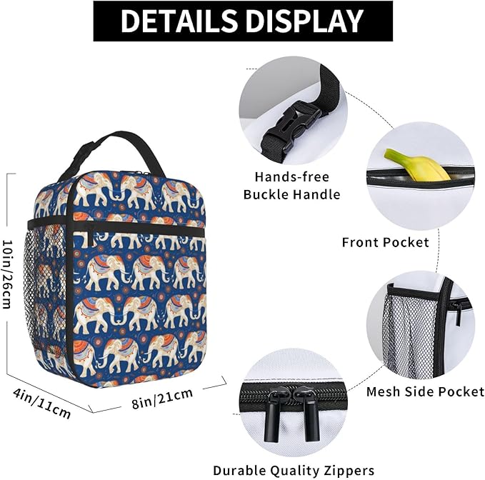 Elephant Lunch Box for Women Kids Girls Insulated Lunch Bag Lunchbox Adults Lunch Tote Bags Reusable Cooler for Work Office School Picnic Travel