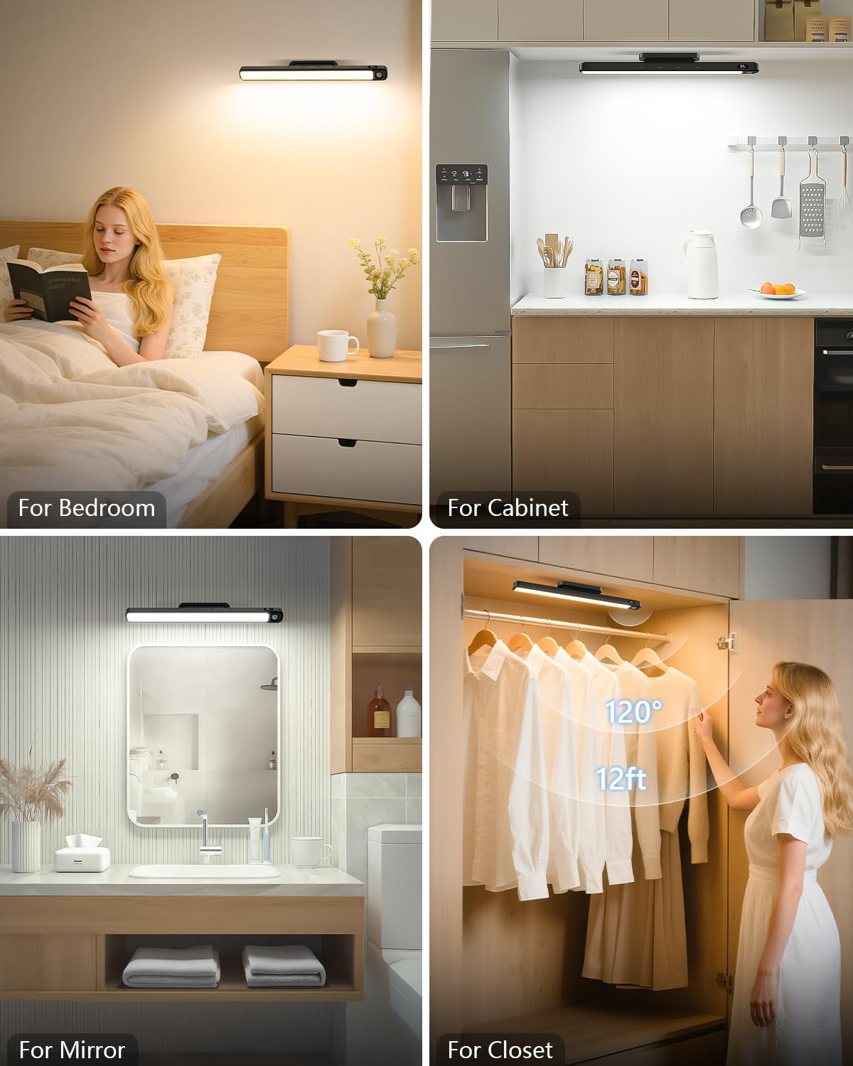 Ferswe 5W Motion Sensor Magnetic Light Bar  2500Mah Rechargeable Under Cabinet Lighting With Battery Display  Eye-Friendly Mirror Lights  Led Light Bar For Cabinet  Closet  Bathroom And Desk
