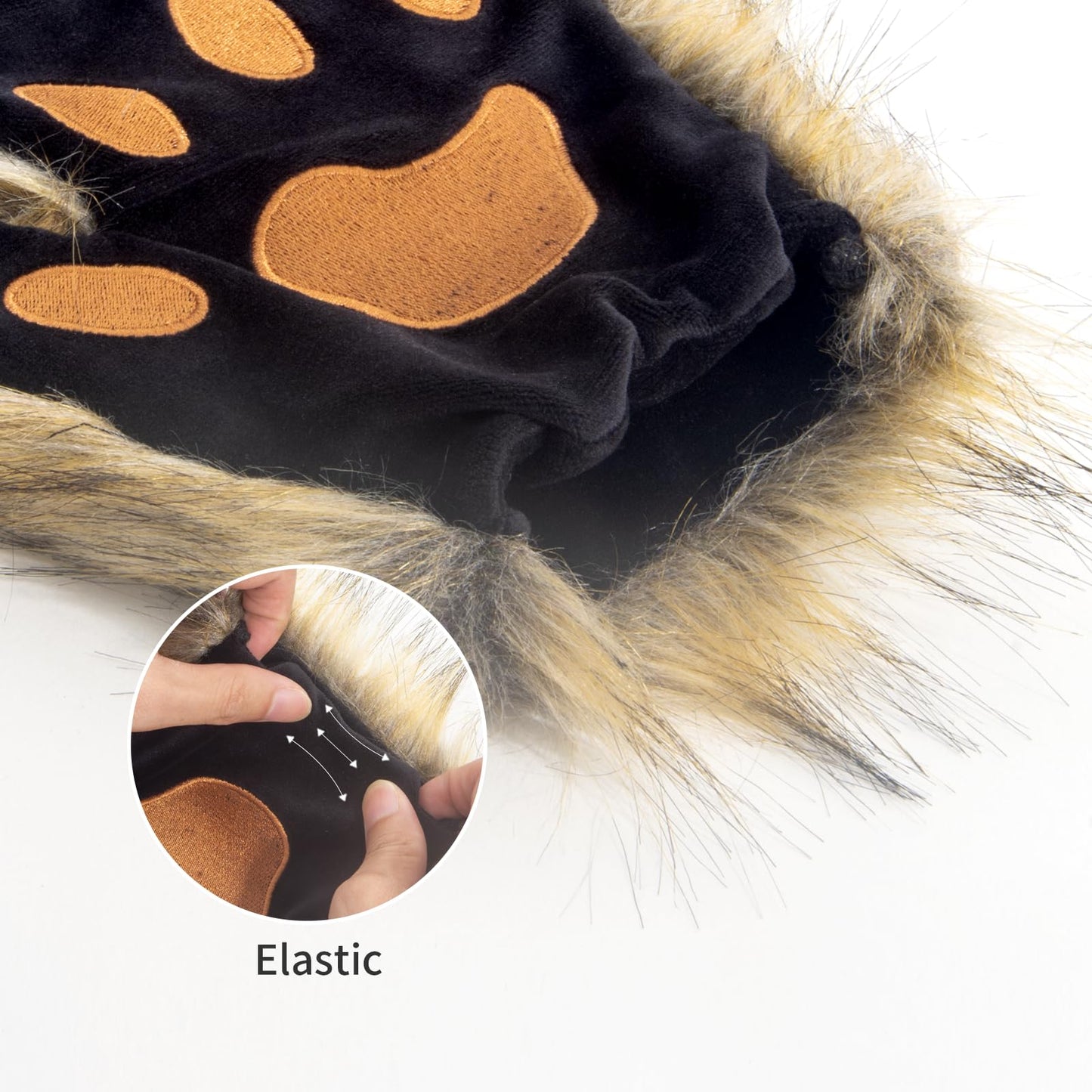 Ravakeny Fingerless Wolf Paw Gloves, Stretchy Furry Faux Fur Paws Animal Fox Cat Paws Gloves Halloween Cosplay Costume for Kids, Party (Brown)