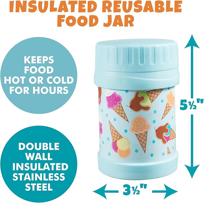 Bentology Insulated 13oz Food Jar for Kids- Hot or Cold Food, Soups, Liquids, Noodles - Wide Mouth Stainless Steel Container & BPA Free, Large Leak Proof thermos for Back to School Lunch Boxes, Bags