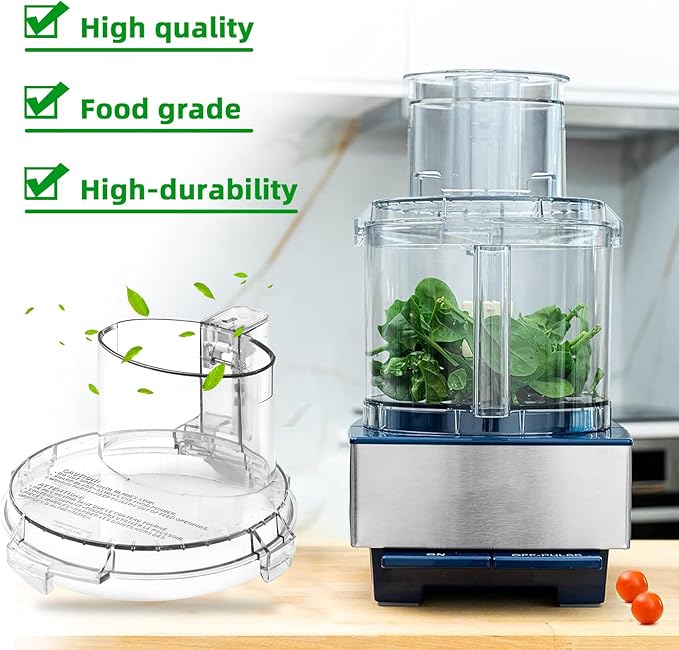 4 Locking Knob DFP-14NWBCT1 Food Processor Replacement Bowl Lid, Compatible with Cuisinart Food Processor DLC-005AGTXT1 Bowl, Suitable for Model DFP-14 (4.45 * 7.6in)