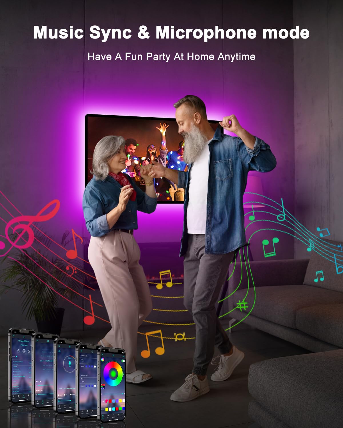 Daymeet LED Backlight for TV, RGB Light Strip, 9.8ft for 32in-60in TV, USB Powered, Remote & Music Sync, Model DML-3M-RGB