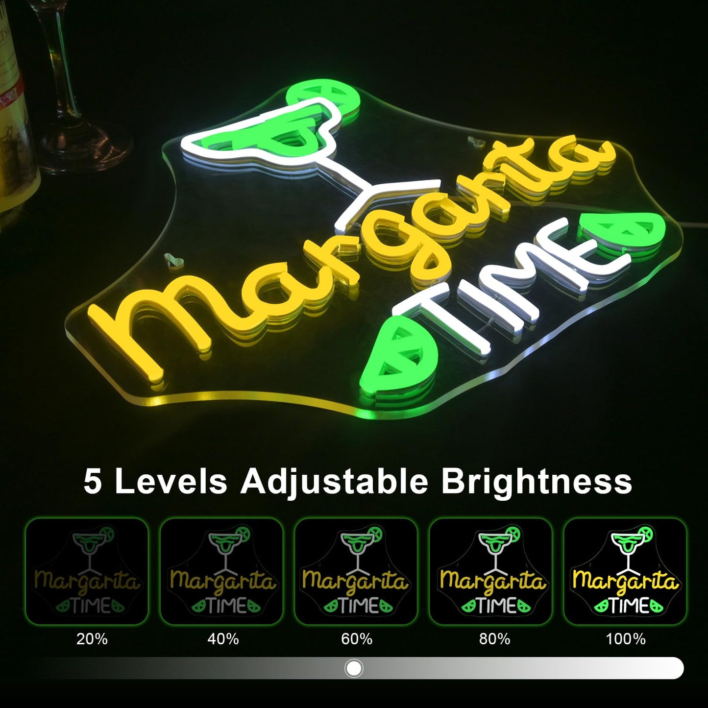 Lucunstar Margarita Time Neon Sign For Wall Decor Margarita Led Signs Usb Dimmable Neon Lights For malt-inspired Bar Kitchen Restaurant Home Pub Party Man Cave Club Shops Hotel Store Business Gift