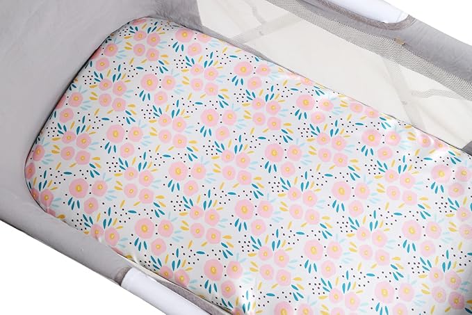 Bassinet Sheet Set 2 Pack Satin Ultra Soft Silk Fit for Rectangle, Hourglass, Oval Bassinet Mattress Protect for Baby Hair and Skin Cradle or Bassinet Sheets, Floral & Floral
