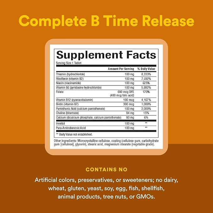 Natural Factors, Complete B 100 mg, Time Released Support for a Healthy Mood, Energy Levels, Skin, Hair and Vision, 90 tablets (90 servings)