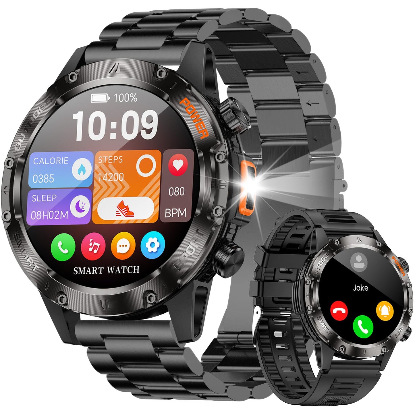 Bruboses Smart Watches For Men,Military Rugged Men Smartwatch, Stainless Steel Body, Ip68 Waterproof, 30-Day Long Standby, Answe