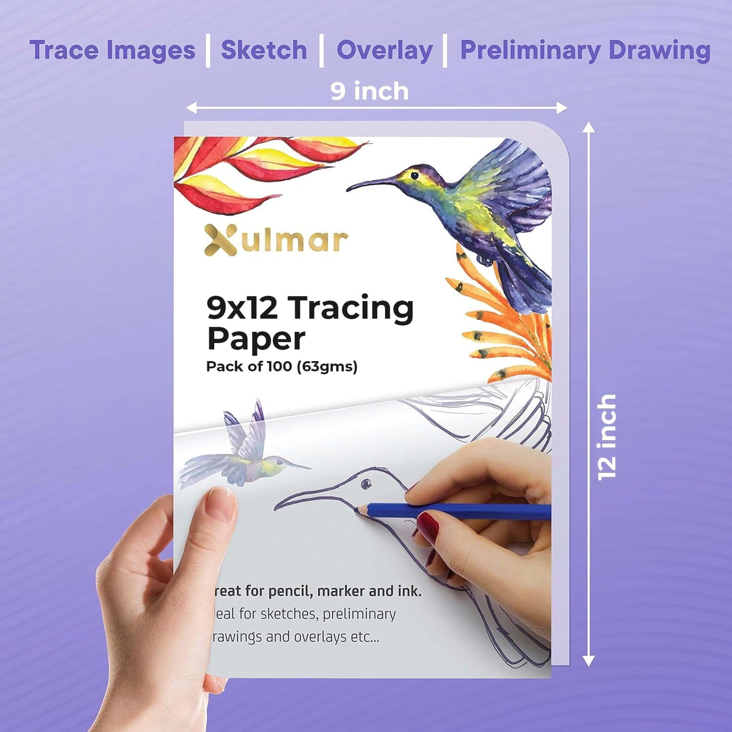 Tracing Paper 9x12 63 GSM - Pack of 100 Sheets Tracing Paper for Sewing Patterns, Drawing Overlays & Sketching on Art Paper & Sketch Book