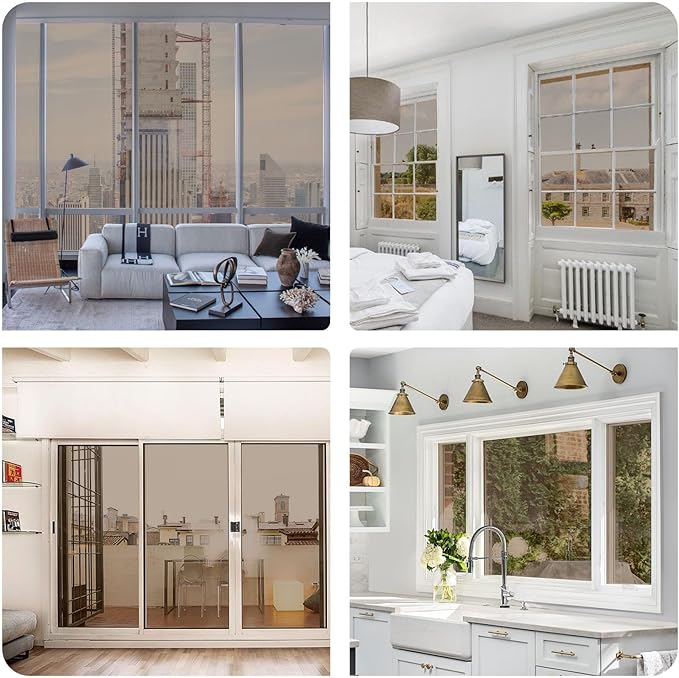 Window Privacy Film One Way Daytime Mirror Tint Treatments UV Heat Control Vinyl Stickers Sun Block Glass Paper Door Covering Reflective 23.6 Inch x 32.8 Feet Brown Silver