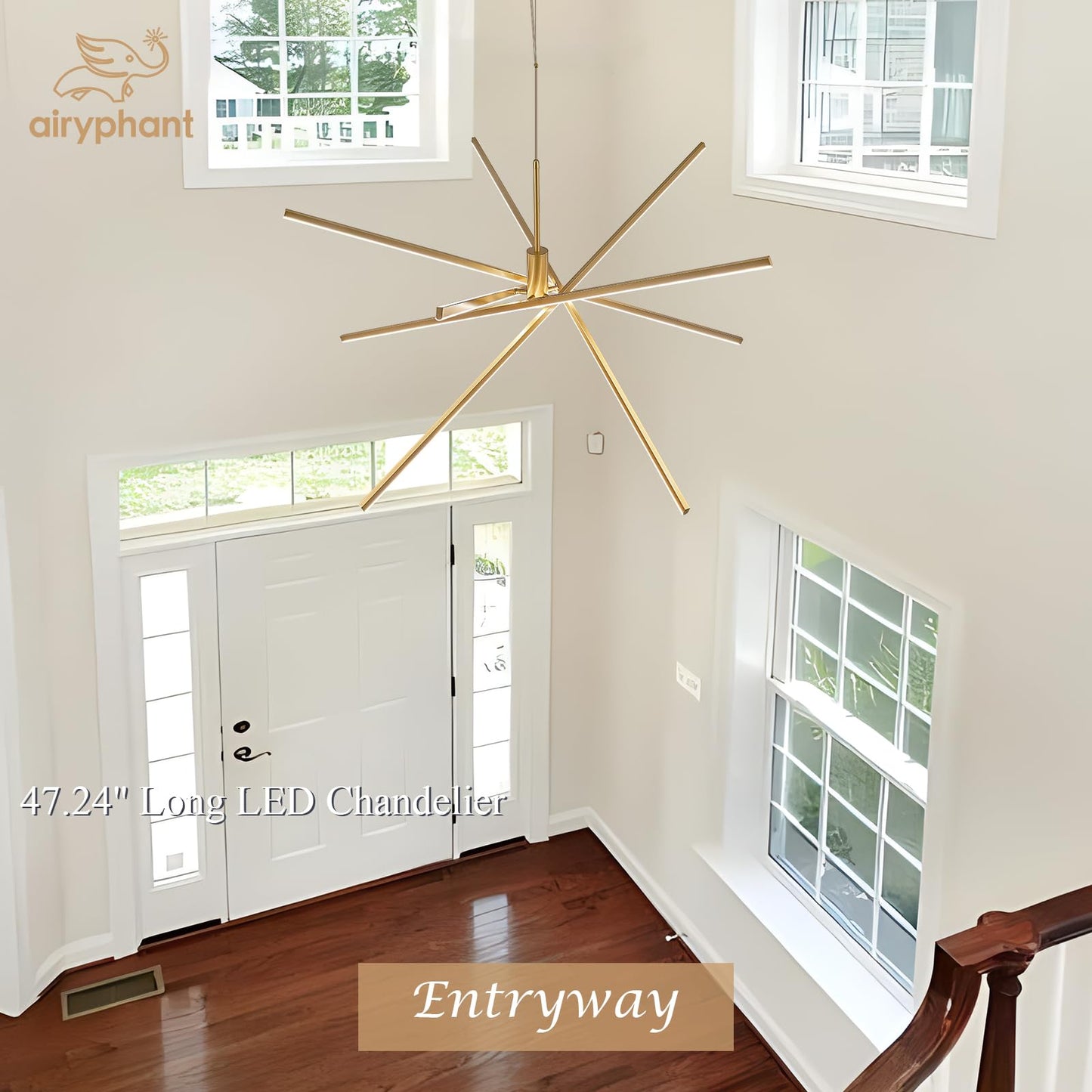 Airyphant Gold Chandelier 47  Big High Ceiling Chandeliers Big Modern Remote Control Chandelier For Large Living Room Dining Room Foyer