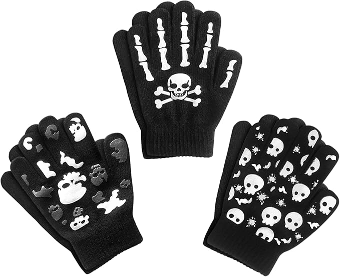 Evridwear Kids Winter Gloves,3 Pairs Knit Warm Stretch Gripper Children Magic Glove for Boys Girls 4-14 Years