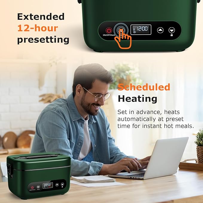 1.2L Cordless Electric Lunch Box – 20000mAh Rechargeable Portable Food Warmer with 5-Sided Heating, Auto Temperature Control, Leakproof & BPA-Free – Perfect for Office, Truck, Outdoors Green