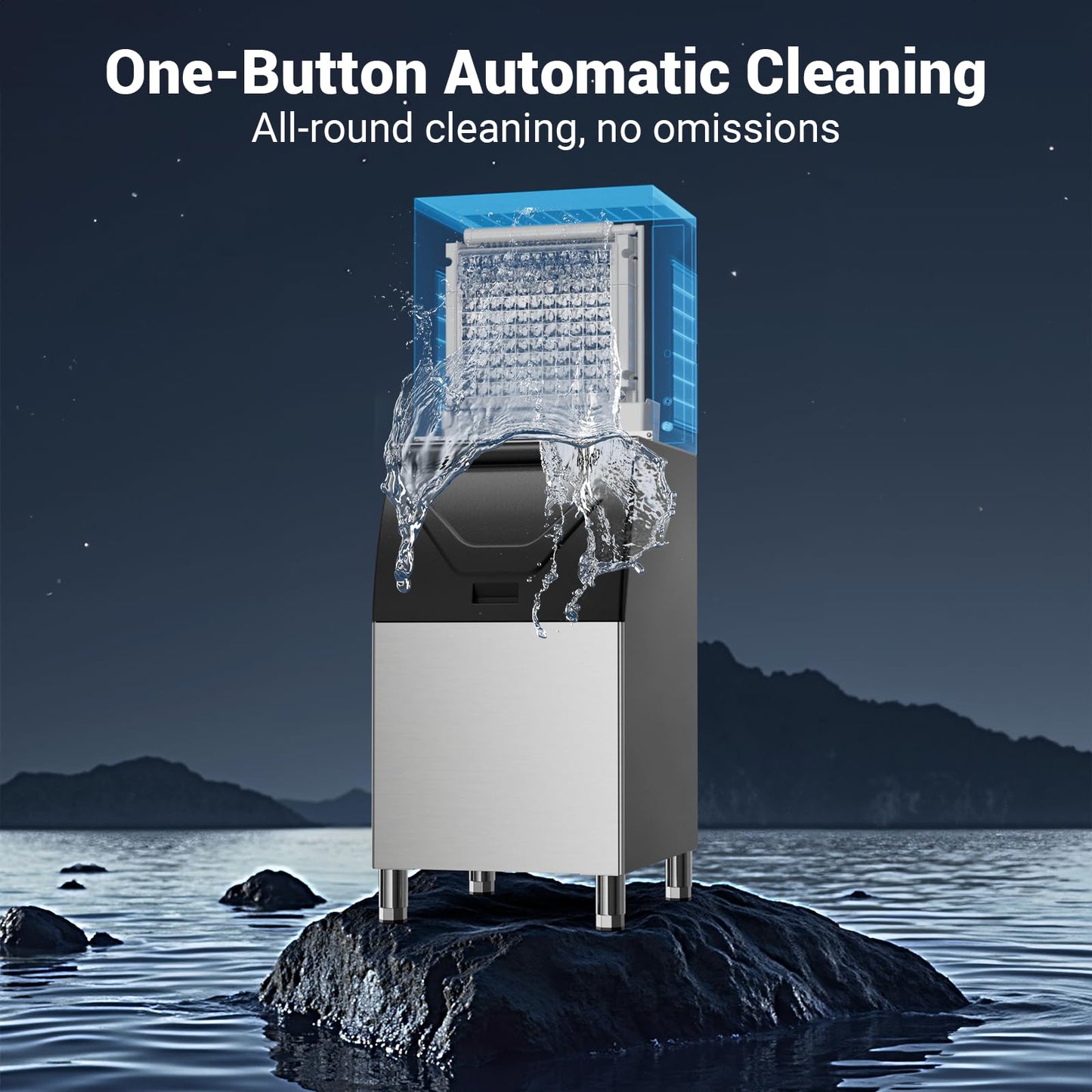 Commercial Ice Machine 580 LBS/24H with 400 LBS Storage Bin, Ice Cubes Ready in 5-15 min, Stainless Steel Industrial Ice Maker, Self-Cleaning, Timing Function, Adjustable Ice Thicknesses